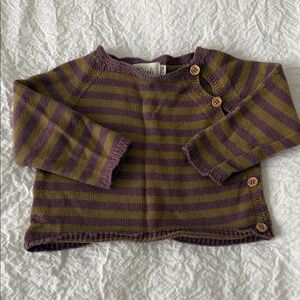 NICOLI Olive Green and Plum Striped Sweater